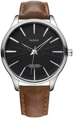YAZOLE 512 Casual Quartz Men Watch (Silver Shell Black Tray Brown Belt)
