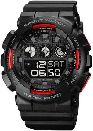 SKMEI 1857 Stainless Steel Buckle PU Strap Waterproof Electronic Watch (Red)