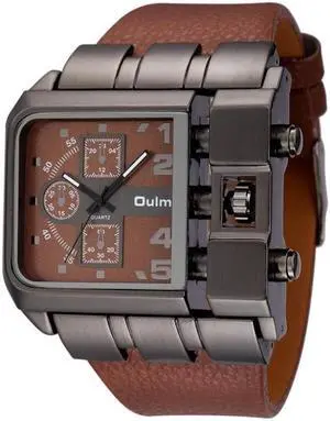 Oulm 3364 Men Square Dial Leather Belt Quartz Watch 3364 Coffee (Coffee)