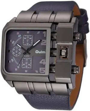 Oulm 3364 Men Square Dial Leather Belt Quartz Watch 3364 Blue (Blue) Black