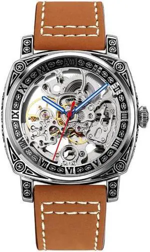 SKMEI 9271 Stainless Steel Buckle Leather Strap Waterproof Mechanical Watch (Brown)