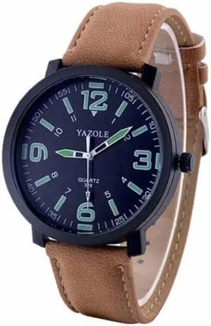 319 YAZOLE Men Fashion Luminous Business Leather Band Quartz Wrist Watch (Black)