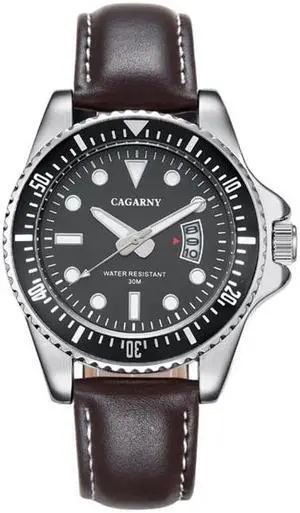 CAGARNY 6863 Fashion Waterproof Quartz Movement Wrist Watch with Leather Band (Coffee)