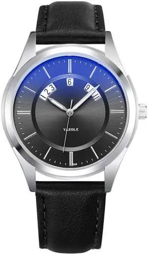 YAZOLE 513 Leather Band Calendar Waterproof Quartz Watch (Black+Black)