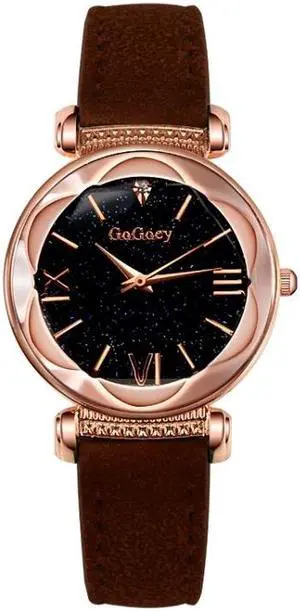 Gogoey Ladies Starry Sky Leather Belt Watch (Brown)