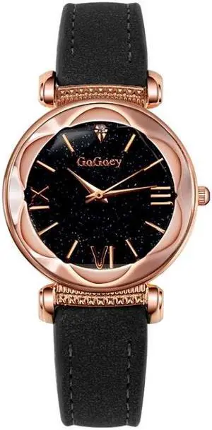 Gogoey Ladies Starry Sky Leather Belt Watch (Black)
