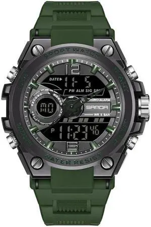 SANDA 6092 Luminous Dual Time Display Waterproof Sports Watch