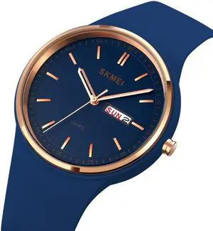SKMEI 1747 Simple Bar scale Dial Silicone Strap Quartz Watch for Ladies (Navy Blue)