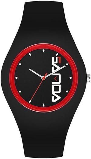 SANDA 6076 Simple Scale Round Dial Ladies Silicone Strap Quartz Watch (Black Red Vertical Mark)