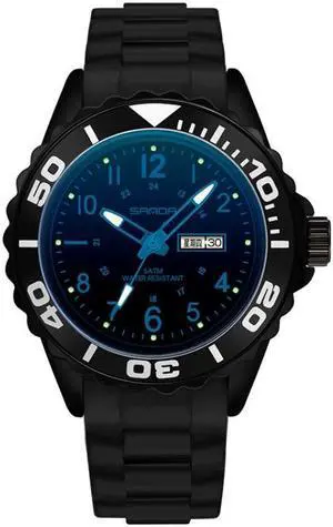 SANDA 1053 Womens TPU Strap Dual Display Waterproof Electronic Watch (Black Blue)