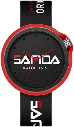 SANDA 3200 Silicone Belt Quartz Sports Watch For Men And Women (Black Red)