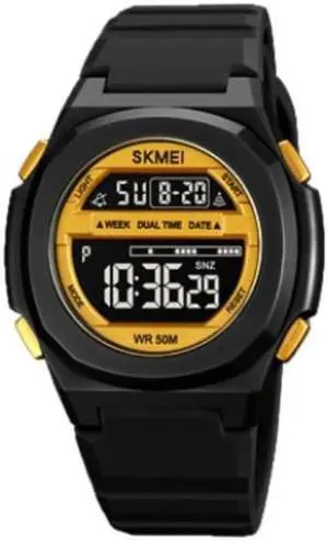 SKMEI 1821 Stainless Steel Buckle Silicone Strap Electronic Watch (Black Gold)