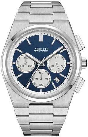 BAOGELA 22803 Stainless Steel Multifunctional Waterproof Calendar Men Quartz Watch (Steel Shell Blue Face) Black