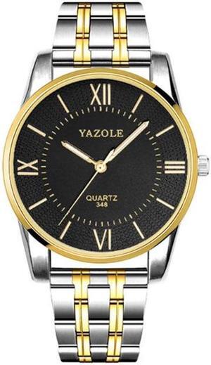 YAZOLE 348 Men Fashion Business Steel Strap Band Quartz Wrist Watch, Luminous Points (Black)