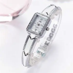 JW Rectangular Dial Stainless Steel Strap Quartz Watch (Silver belt white plate)