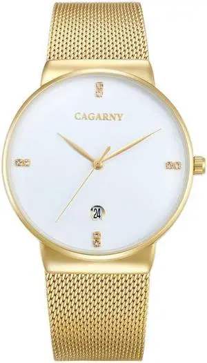 CAGARNY 6817 Living Waterproof Round Dial Quartz Movement Alloy Case Fashion Watch Quartz Watches with Steel Band (White)