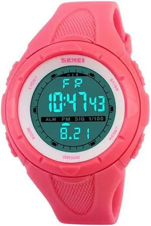 SKMEI 1025 Multifunctional Female Outdoor Fashion Waterproof Large Dial Silicone Watchband Wrist Watch (Rose Red)