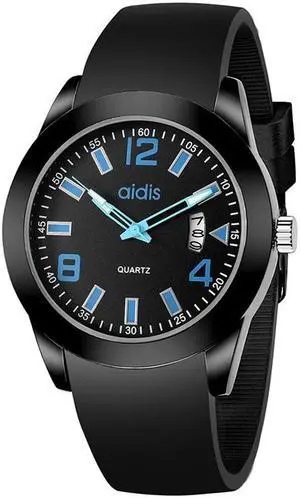 L addies MY-1601 Regular Version Silicone Watchstrap Quartz Watch, Support Calendar (Blue) Black