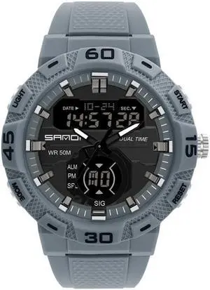 SANDA 3087 Luminous Waterproof Dual Display Electronic Watch (Grey)
