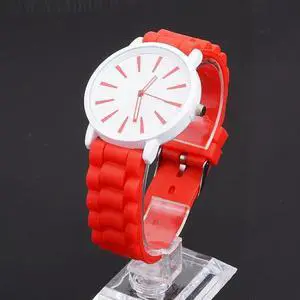 Simple Style Round Dial Jelly Silicone Strap Quartz Watch (Red)