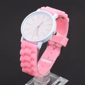 Simple Style Round Dial Jelly Silicone Strap Quartz Watch (Pink)