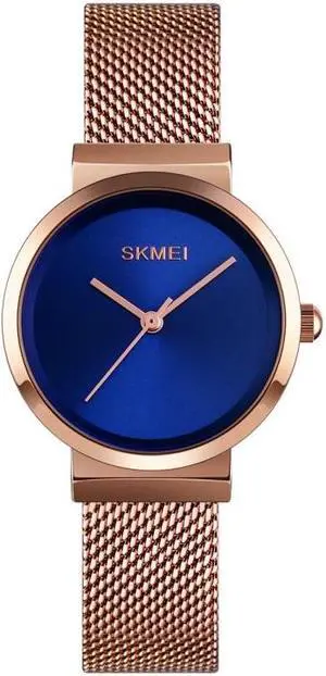 Skmei 1595 Fashion Elegant Scale Free Steel Mesh Belt Women's Watch Waterproof Business Student Quartz Watch Female (Rose Gold Blue) Black