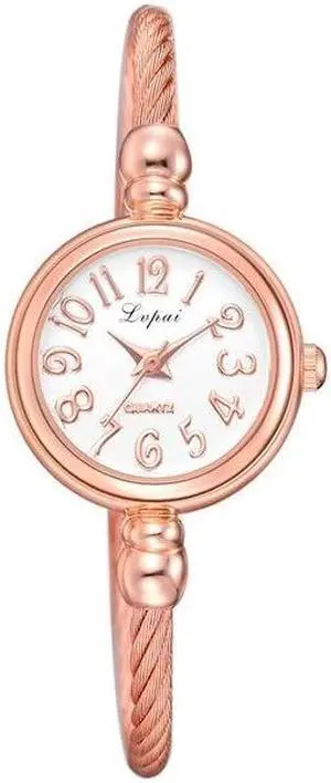 Lvpai Ladies Retro Round Large Dial Alloy Twisted Thin Chain Watch (P433Rose Gold)