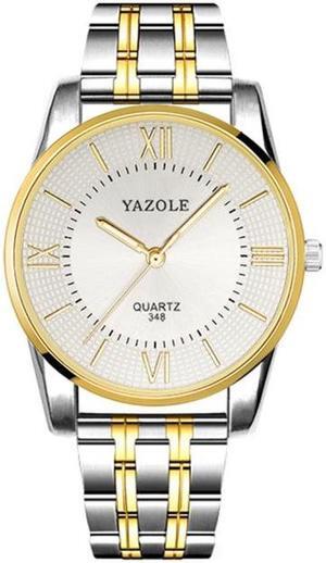 YAZOLE 348 Men Fashion Business Steel Strap Band Quartz Wrist Watch, Luminous Points (White)