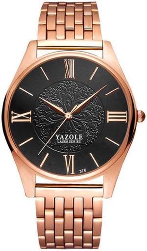 YAZOLE 376 Men Fashion Business Steel Strap Band Quartz Wrist Watch (Black)