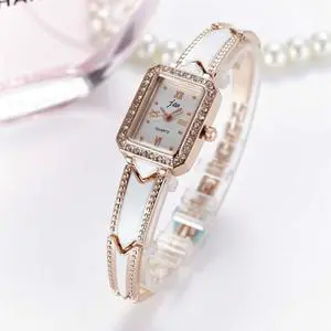 JW Rectangular Dial Stainless Steel Strap Quartz Watch (Gold belt white plate)