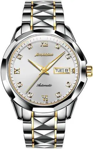 Men JIN SHI DUN 8813 Fashion Waterproof Luminous Automatic Mechanical Watch (Silver Gold White)