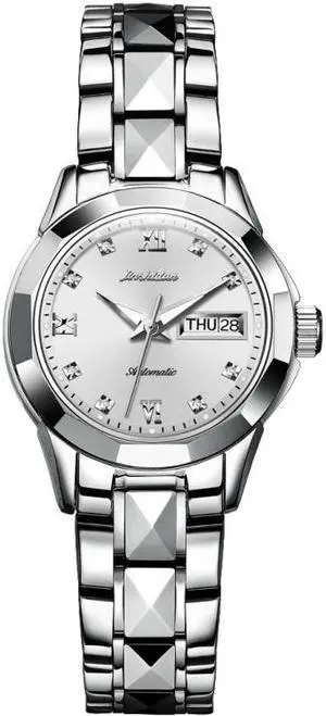 JIN SHI DUN 8813 Fashion Waterproof Luminous Automatic Mechanical Watch Women (Silver White)