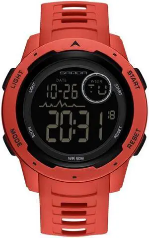 SANDA 2125 Luminous Waterproof Dual Display Electronic Watch (Red)