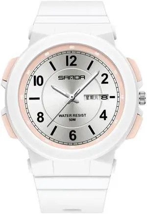 SANDA 6097 TPU Strap Dual Calendar Waterproof Electronic Watch (White Pink)