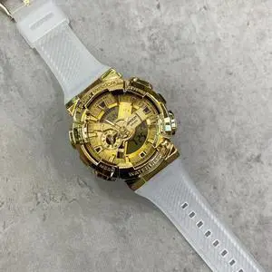 SANDA 9004 Men Symphony Dual Display Synchronous Outdoor Luminous Electronic Multifunction Watch (Transparent Gold)