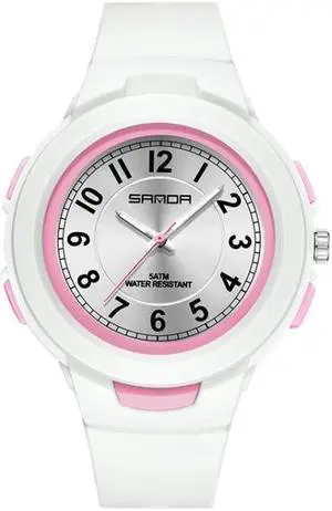 SANDA 6095 Student Sports Waterproof Electronic Watch (White Pink)