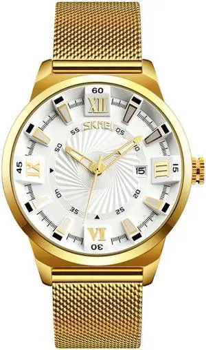 SKMEI 9166 Fashion Men Business Watch 30m Waterproof Metal Quartz Wristwatch (White)