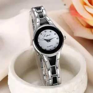 Lvpai Round Dial Two-Color Stainless Steel Strap Bracelet Quartz Watch for Women (Silver Black)