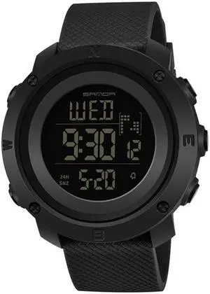 SANDA 361 Fashionable Night Light Sports Children Electronic Watch Multi Functional Personality Night Light Men Waterproof Watch (Black)