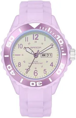 SANDA 1053 Womens TPU Strap Dual Display Waterproof Electronic Watch (Taro Purple)