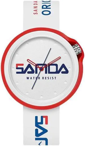 SANDA 3200 Silicone Belt Quartz Sports Watch For Men And Women (White Red)