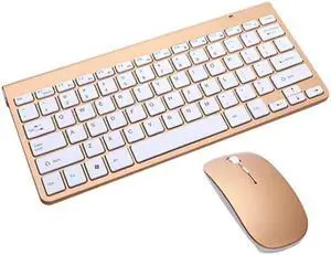 USB External Notebook Desktop Computer Universal Mini Wireless Keyboard Mouse, Style:Keyboard and Mouse Set, Size:Keyboard and Mouse Set (Tyrant Gold)