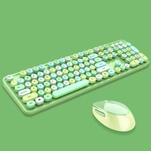 Mofii Sweet Wireless Keyboard And Mouse Set Girls Punk Keyboard Office Set, Colour: Green Mixed Version, Size:Green Mixed Version