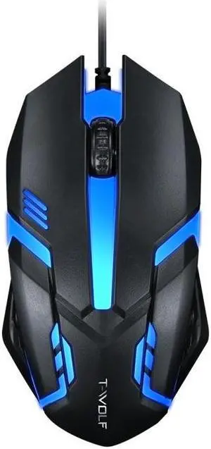 2 PCS T-WOLF V1 USB Interface 3-Buttons 1200 DPI Wired Mouse 7-Color Backlit Gaming Mouse, Cable Length: 1.35m