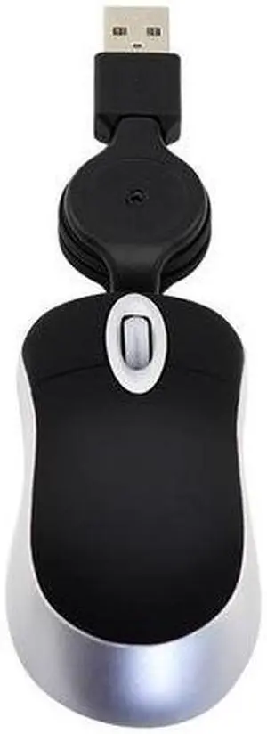 Mini Computer Mouse Retractable USB Cable Optical Ergonomic1600 DPI Portable Small Mice for Laptop (Black)