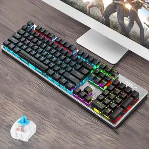 AULA S2016 104-keys Square Key Cap Mixing Light Mechanical Blue Switch Metal Panel Wired USB Gaming Keyboard, Length: 1.6m (Style 1)