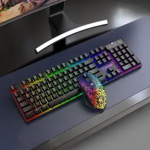 ZIYOULANG T3 Wireless Charging Gaming Lighted Keyboard and Mouse Set T3 Black Rainbow Light (Black Rainbow Light)