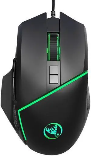 HXSJ A876 Wired Mouse Colorful Synchronous Light Emission 6400dpi Adjustable Light Gaming Mouse, Length: 150cm
