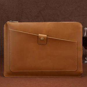 Universal Genuine Leather Business Zipper Laptop Tablet Bag For 12 inch and Below (Yellow)