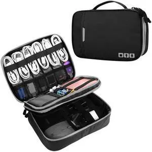 Multi-functional Headphone Charger Data Cable Storage Bag Portable Power Pack, Size: L, 25 x 18 x 7cm (Black)
